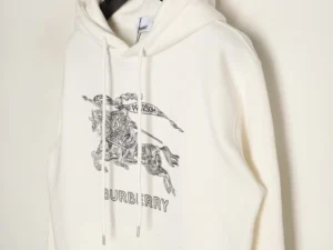 Burberry hoodie white cotton with black graphic equestrian knight print and front pocket