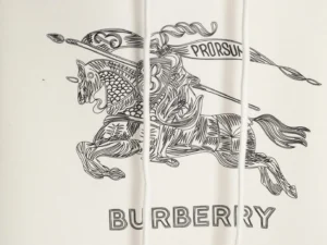 Burberry hoodie white cotton with black knight logo and drawstring hood detail