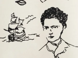 Louis Vuitton hot air balloon hoodie design featuring a stylized illustration of a ship and a portrait, emphasizing luxury replica clothing details.