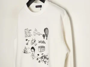 Louis Vuitton hot air balloon hoodie replica with artistic illustrations on a white background, showcasing premium fabric and oversized fit.