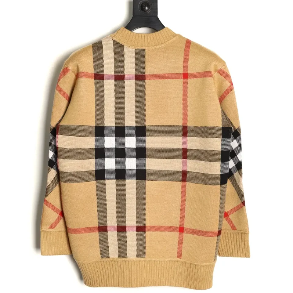 Burberry sweater beige plaid wool knit crewneck jumper with ribbed cuffs and hem