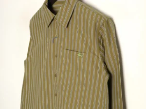 Burberry striped button-up shirt olive green cotton with embroidered logo on chest pocket