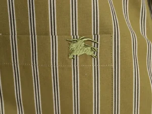 Burberry striped shirt olive green white cotton with embroidered logo
