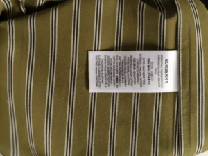 Burberry shirt label striped olive green cotton fabric made in Italy