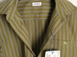 Burberry striped shirt olive green white cotton fabric with embroidered logo and tag detail