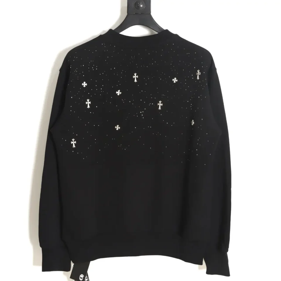 Chrome Hearts sweatshirt black cotton with silver cross and stud embellishments on back