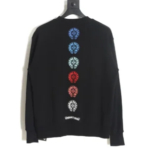 Chrome Hearts hoodie featuring a black design with a colorful FW Rainbow logo on the back, showcasing intricate detailing and premium craftsmanship.