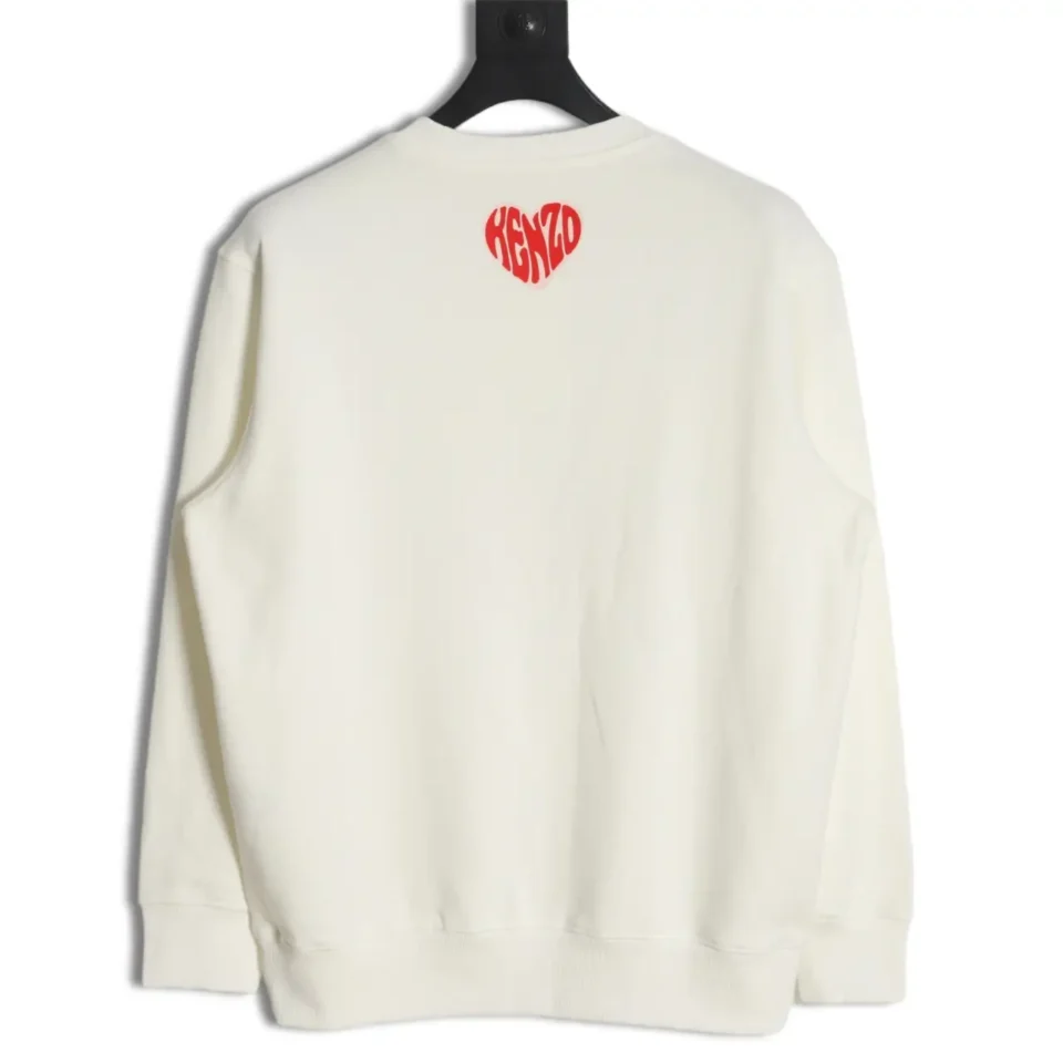 Kenzo sweatshirt white cotton long sleeve with red heart logo on back