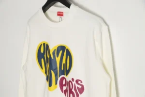 Kenzo sweatshirt white cotton with colorful heart graphic print Paris design