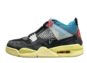 Nike Air Jordan 4 Retro Union LA Off Noir blue pink black suede sneakers with yellow sole