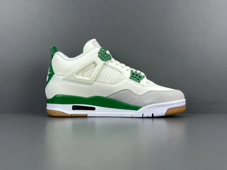 Nike Air Jordan 4 Retro OG white green gray leather suede sneakers with gum sole
