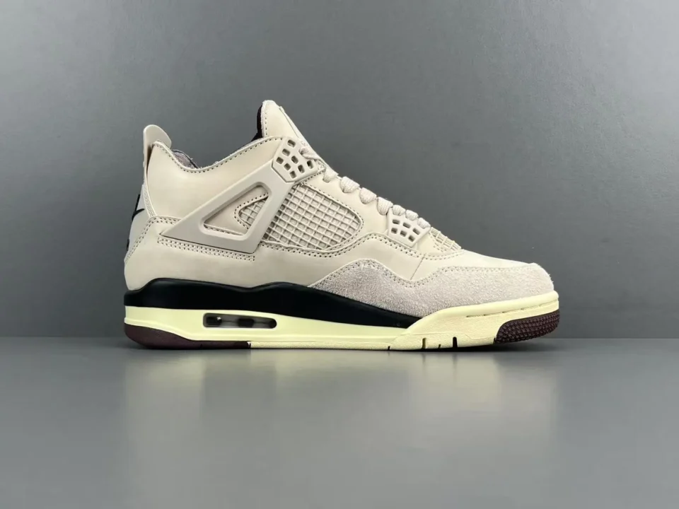 Nike Air Jordan 4 Off-White Sail beige black cream leather and suede sneakers