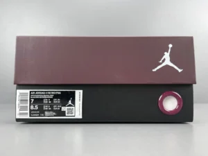 Jordan 4 Retro PSG sneaker box featuring the Jumpman logo, size label, and product information, relevant to the Air Jordan 4 Retro PSG Paris Saint-Germain listing.