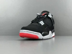Nike Air Jordan 4 Retro Black Red White leather mesh sneakers with rubber sole