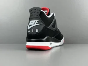 Nike Air Jordan 4 Retro Bred black red white nubuck leather sneakers with visible air unit