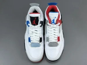 Nike Air Jordan 4 Union Off Noir white multicolor leather sneakers with red and blue accents