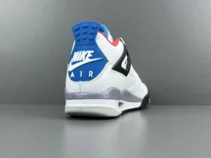 Nike Air Jordan 4 Retro white blue black leather sneakers with speckled midsole