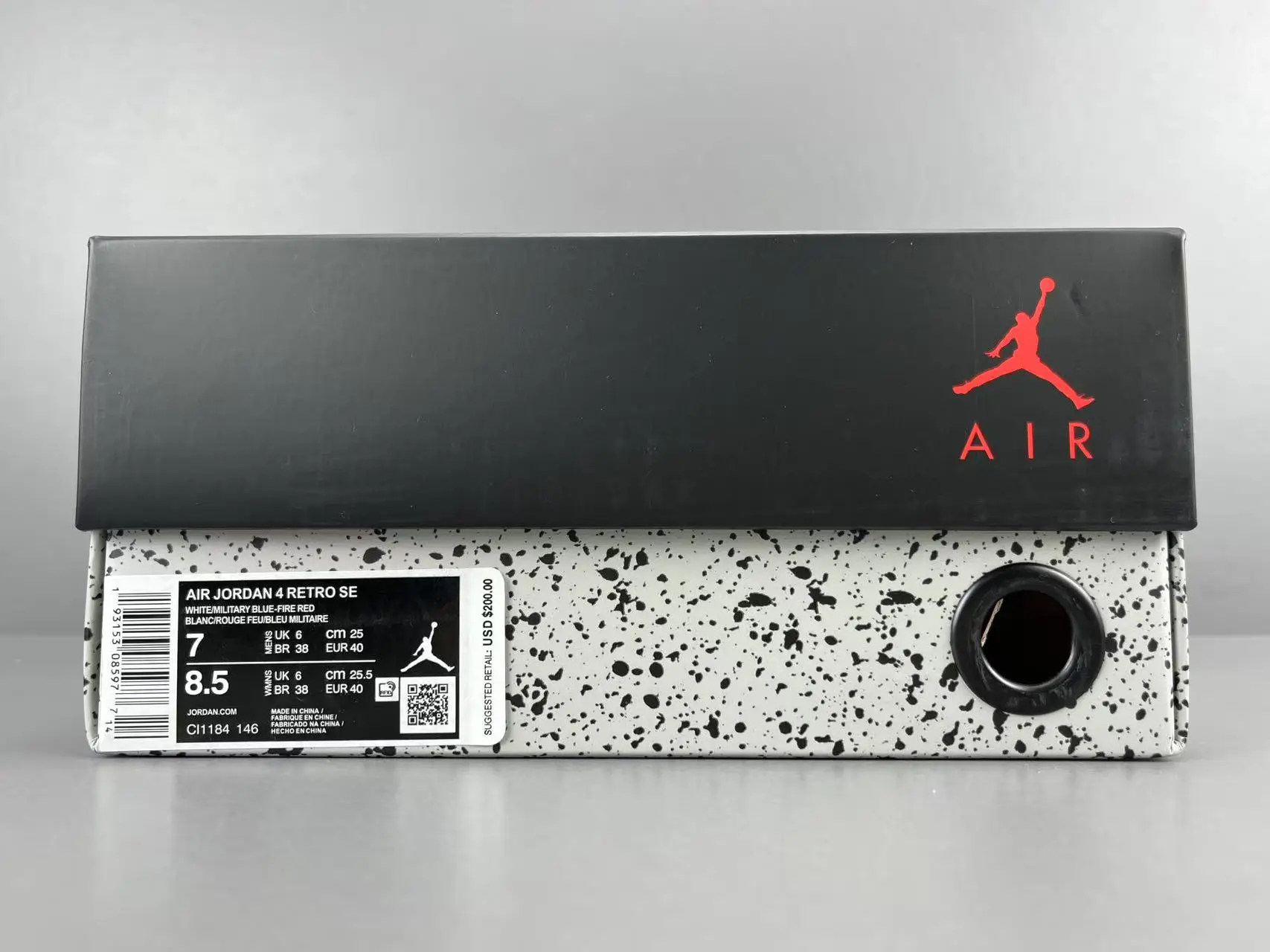 Nike Air Jordan 4 Retro SE white military blue fire red leather sneakers size 8.5 US