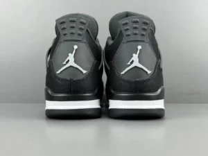 Nike Air Jordan 4 Retro OG black white grey leather sneakers with Jumpman logo heel tabs