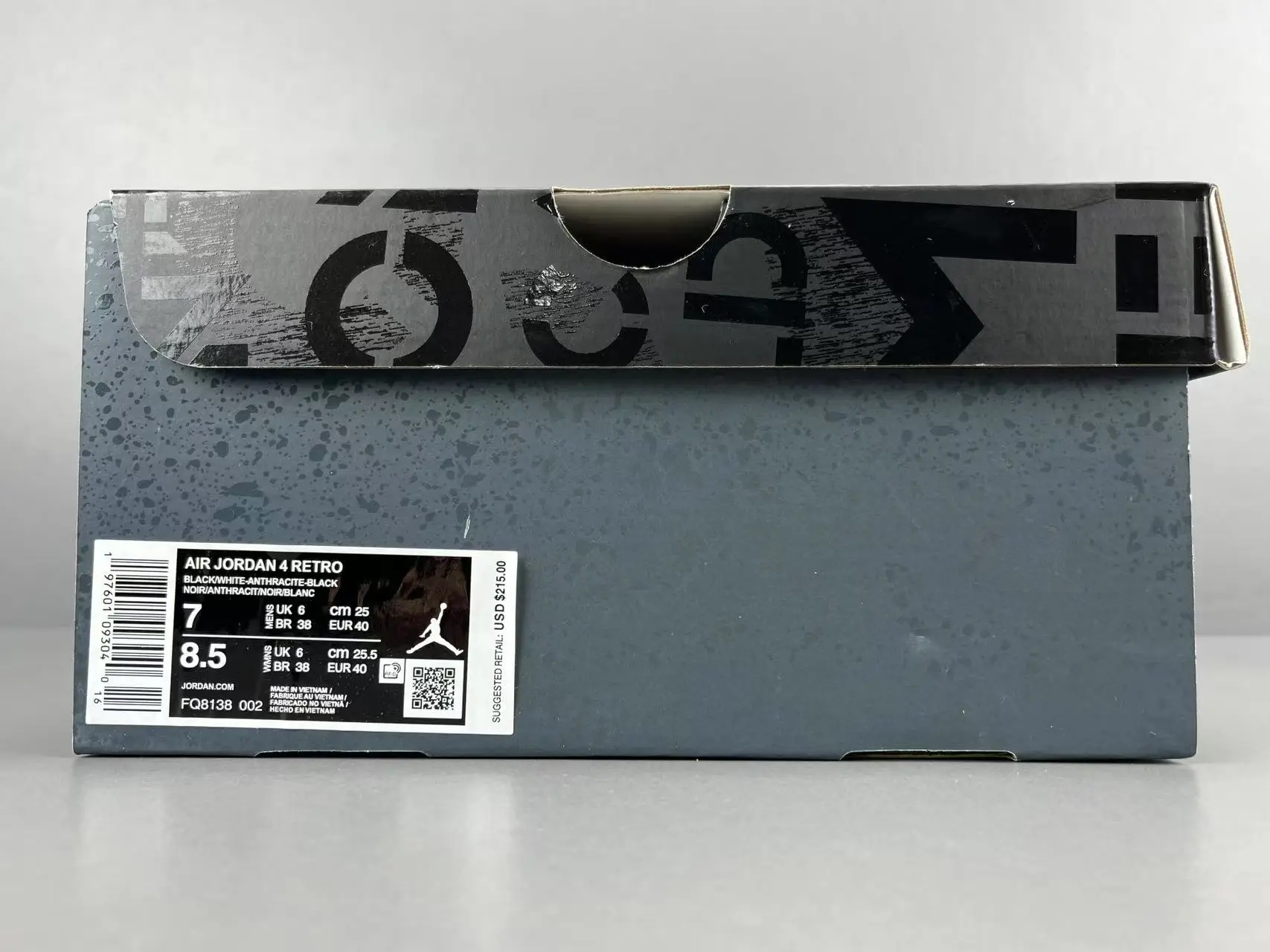 Nike Air Jordan 4 Retro FQ8138 black white anthracite leather sneakers box label