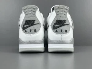 Nike Air Jordan 4 OG White Cement white gray speckled leather sneakers back view