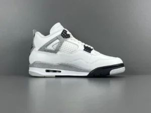 Nike Air Jordan 4 Retro white cement grey black leather sneakers with speckled midsole