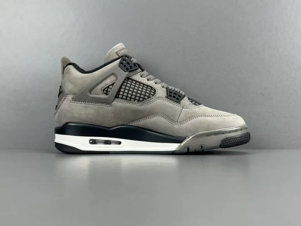 Nike Air Jordan 4 Retro Taupe Haze grey suede sneakers with black and white sole