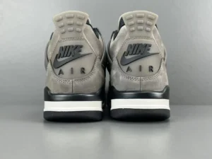 Nike Air Jordan 4 OG Taupe Haze gray black white suede sneakers rear view with Nike Air logo