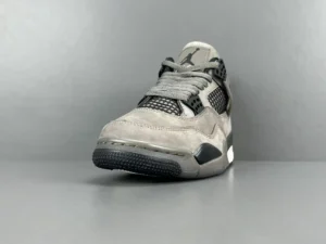 Air Jordan 4 Retro Taupe Haze gray black suede leather sneakers with mesh panels