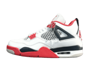 Nike Air Jordan 4 Fire Red white red black leather sneakers with mesh panels and rubber sole