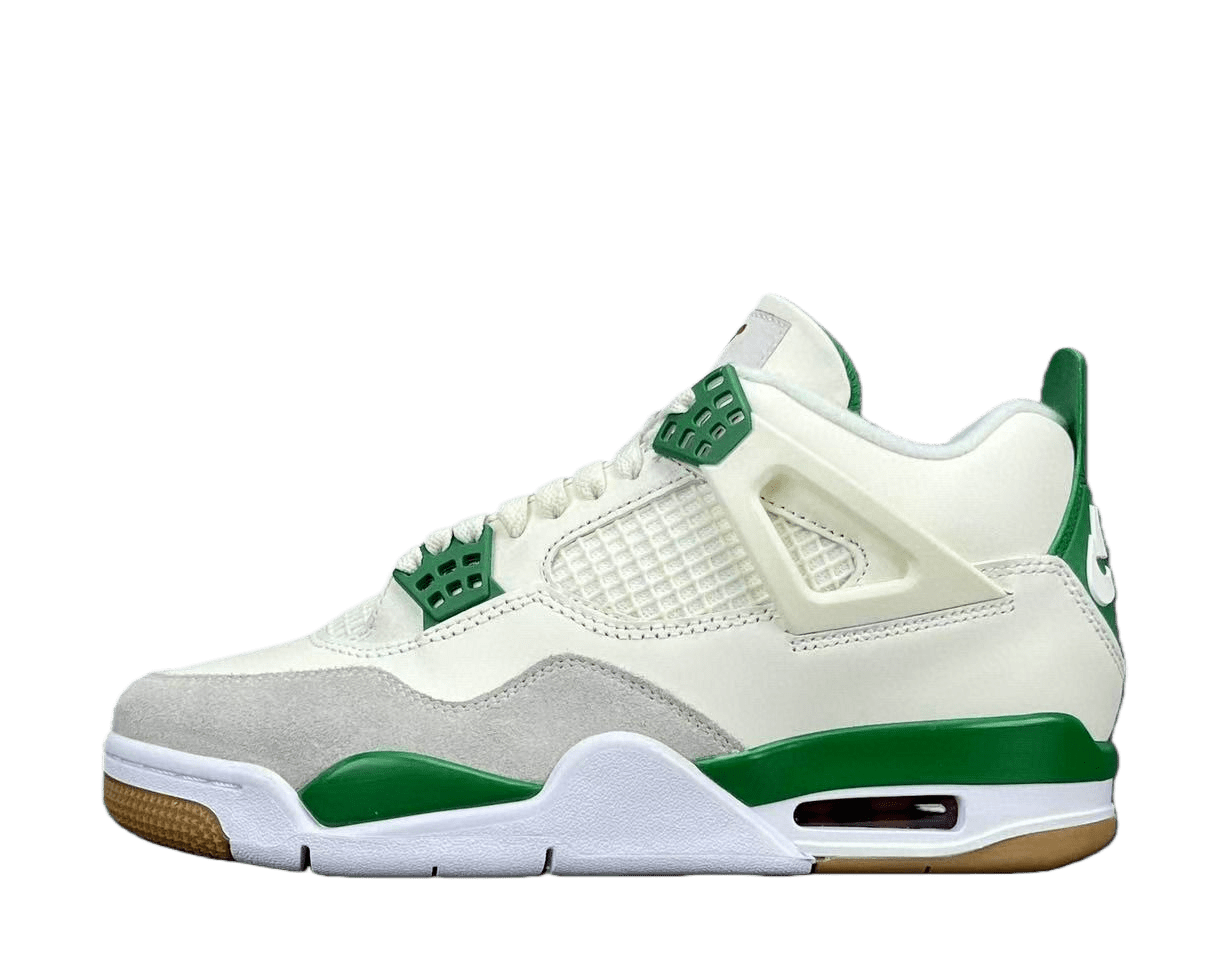 Nike Air Jordan 4 Retro OG White Pine Green suede leather sneakers with gum outsole
