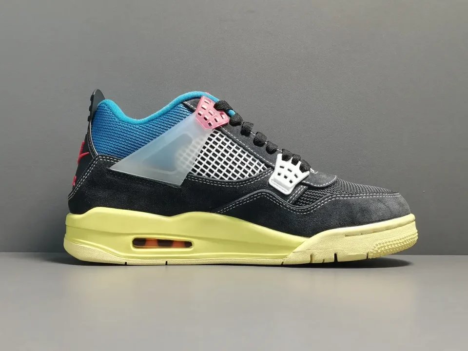 Nike Air Jordan 4 Retro Black Canvas Blue Pink Yellow sole sneakers