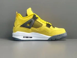 Nike Air Jordan 4 Retro Lightning yellow black white leather sneakers with rubber sole