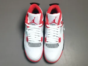 Nike Air Jordan 4 Fire Red white red black leather sneakers with mesh detailing