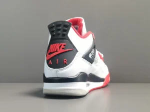Nike Air Jordan 4 Fire Red white black cement gray leather sneakers with red lining and black accents