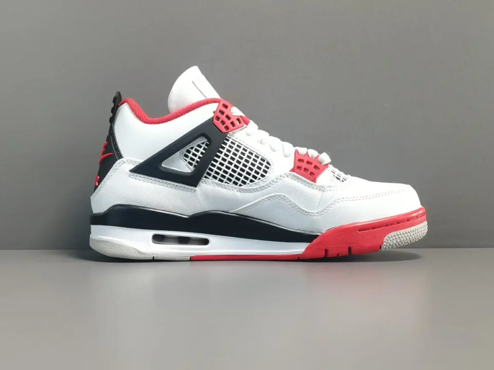 Nike Air Jordan 4 Fire Red white red black leather sneakers with mesh panels and air sole unit