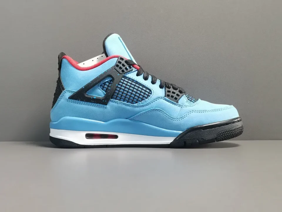 Nike Air Jordan 4 University Blue black red nubuck sneakers with mesh panels and visible air sole unit