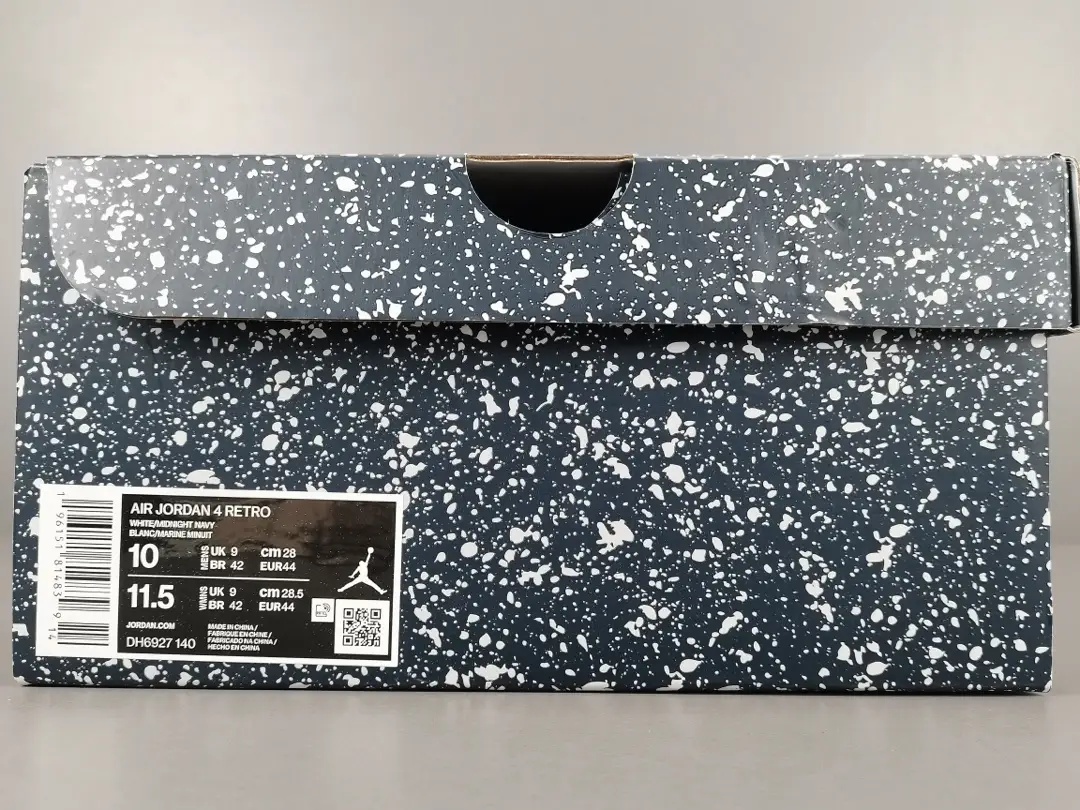 Nike Air Jordan 4 Retro white midnight navy marine midnight leather sneakers box label visible