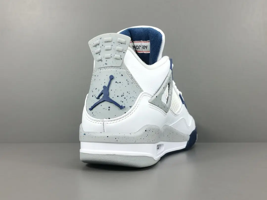 Nike Air Jordan 4 Retro Georgetown white navy grey leather sneakers with speckled heel tab