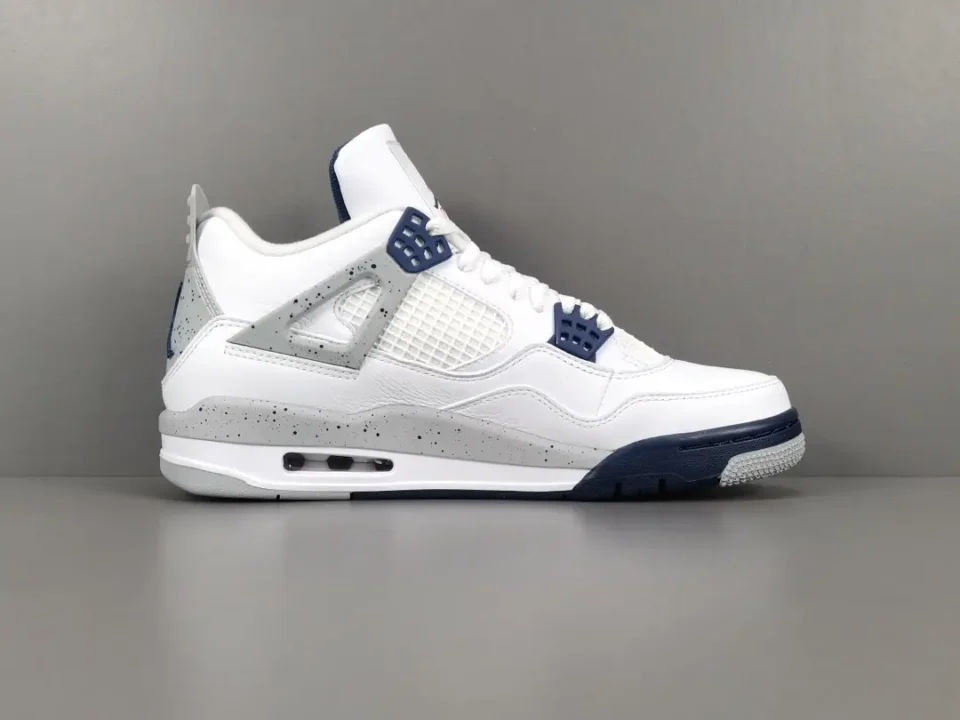 Nike Air Jordan 4 Retro White Navy Cement grey speckled leather sneakers