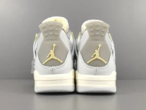 Nike Air Jordan 4 Retro Sail gray ivory leather sneakers with foam tongue and iconic Jumpman logo on heel