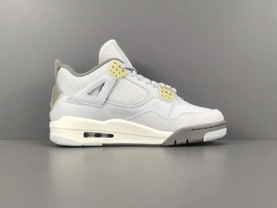Nike Air Jordan 4 Neutral Grey white yellow leather suede sneakers