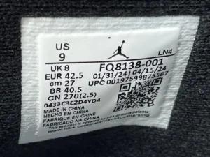 Nike Air Jordan 4 Retro OG black white grey leather sneakers size US 9 with original label inside