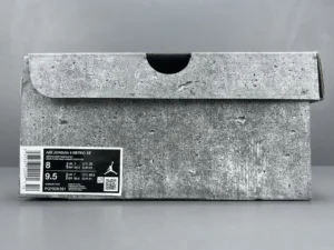 Air Jordan 4 SE Soke Gr sneaker box featuring a concrete texture design, size label, and Jordan logo, representing the product's packaging for an online luxury footwear retailer.