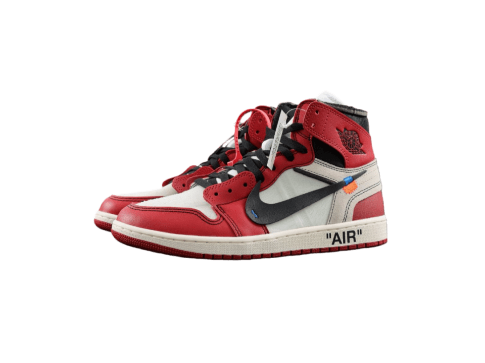 Nike Air Jordan 1 High OG Chicago red white black leather sneakers with signature Nike swoosh and "AIR" sole text