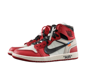 Nike Air Jordan 1 High OG Chicago red white black leather sneakers with signature Nike swoosh and "AIR" sole text