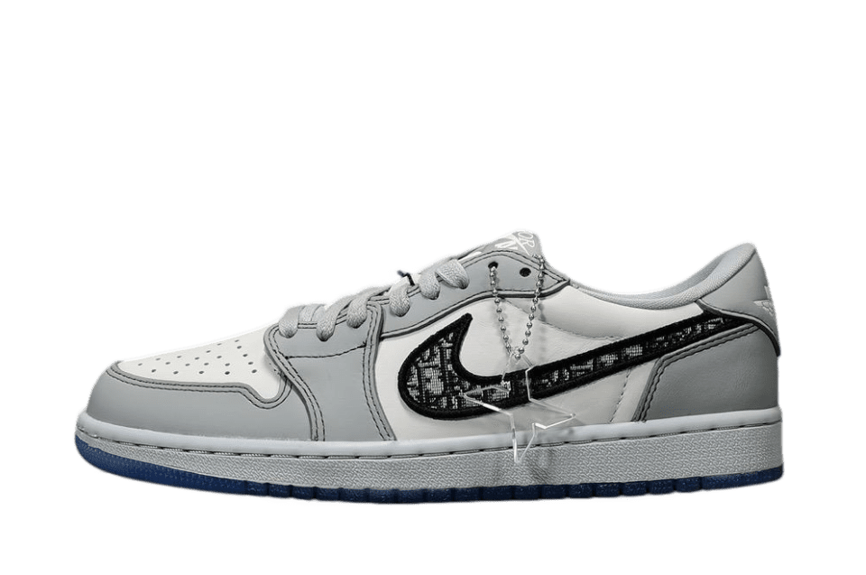 Nike Air Jordan 1 Low Dior white grey black leather sneakers with Dior monogram Swoosh detailing