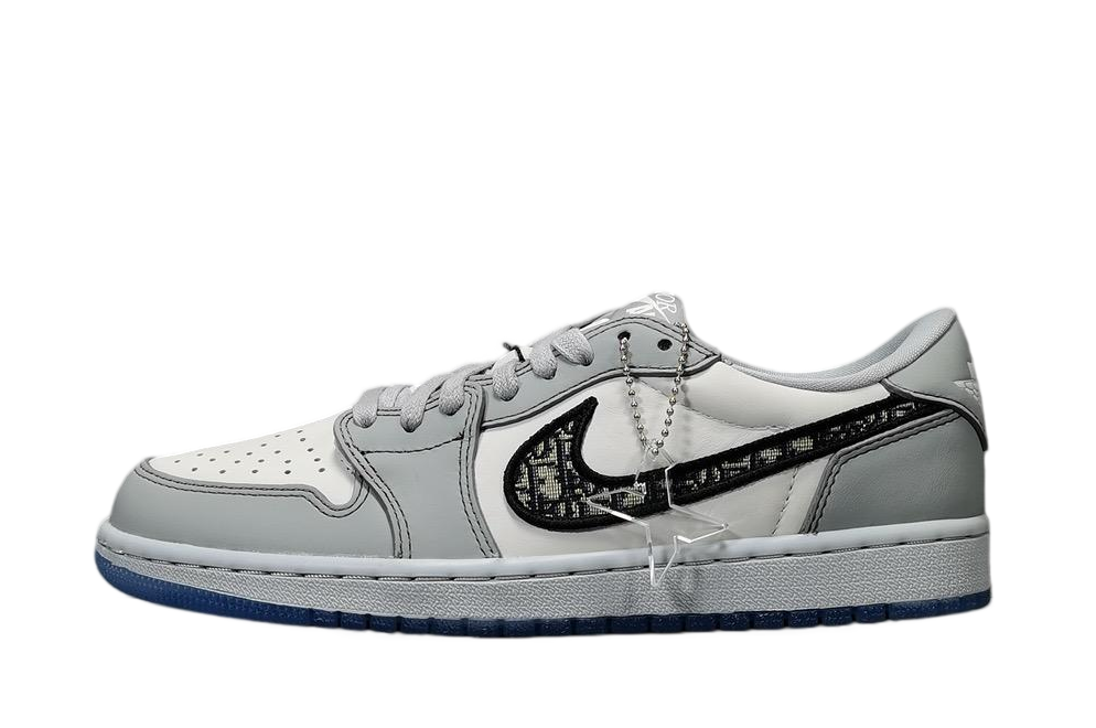 Nike Air Jordan 1 Low Dior white grey black leather sneakers with Dior monogram Swoosh detailing