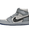 Nike Air Jordan 1 High OG Dior white and grey leather sneakers with Dior monogram swoosh and translucent star lace charm