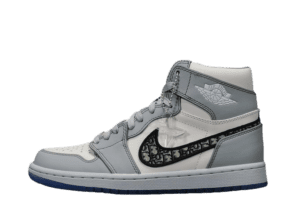 Nike Air Jordan 1 High OG Dior white and grey leather sneakers with Dior monogram swoosh and translucent star lace charm